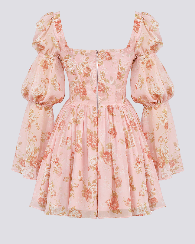 Divine Floral Kare Yaka Mini Elbise