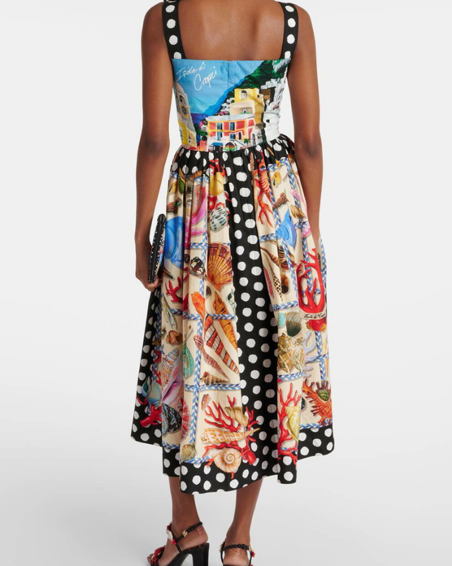 Domitille Polka Dot Kare Yaka Midi Elbise