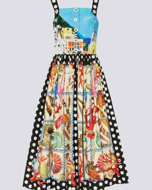 Domitille Polka Dot Kare Yaka Midi Elbise