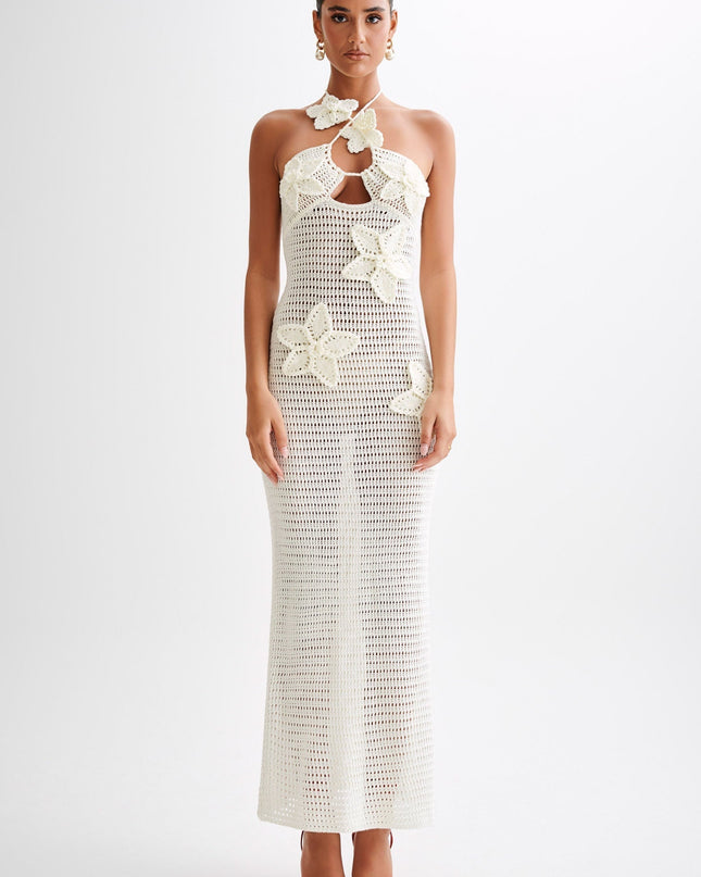 Beverly Floral Aplike Tığ İşi Uzun Elbise