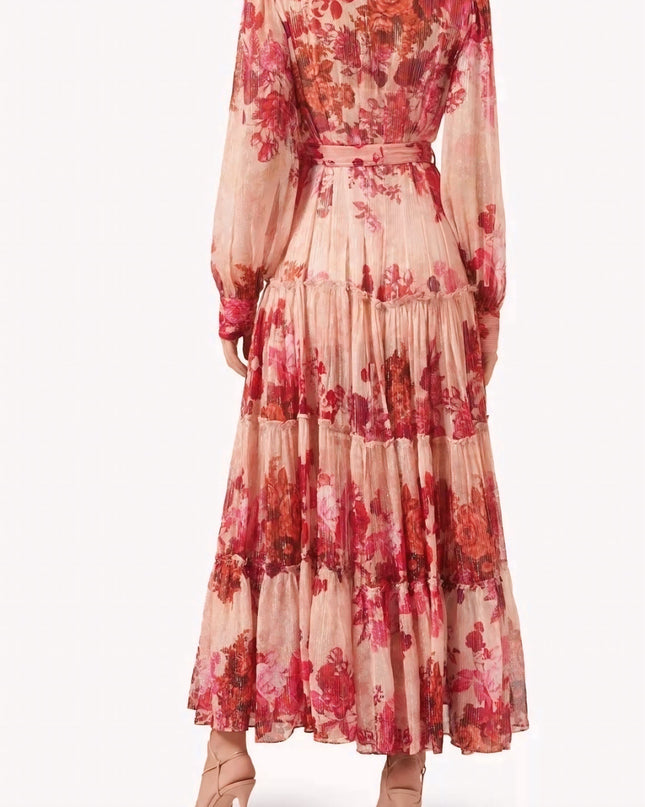 Sylvia Uzun Kollu Çiçekli Maxi Elbise