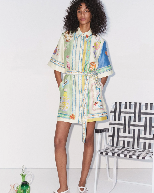 Pastel Dream Kemerli Desenli Gömlek Elbise