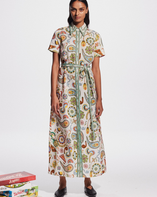 Alegra Kısa Kollu Desenli Gömlek Elbise