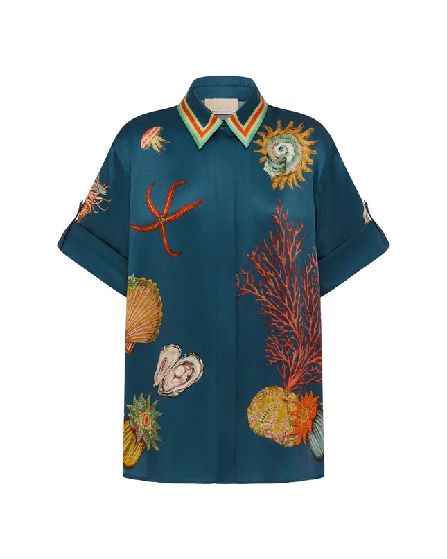 Mareblu Deniz İllüstrasyonlu Oversize Gömlek
