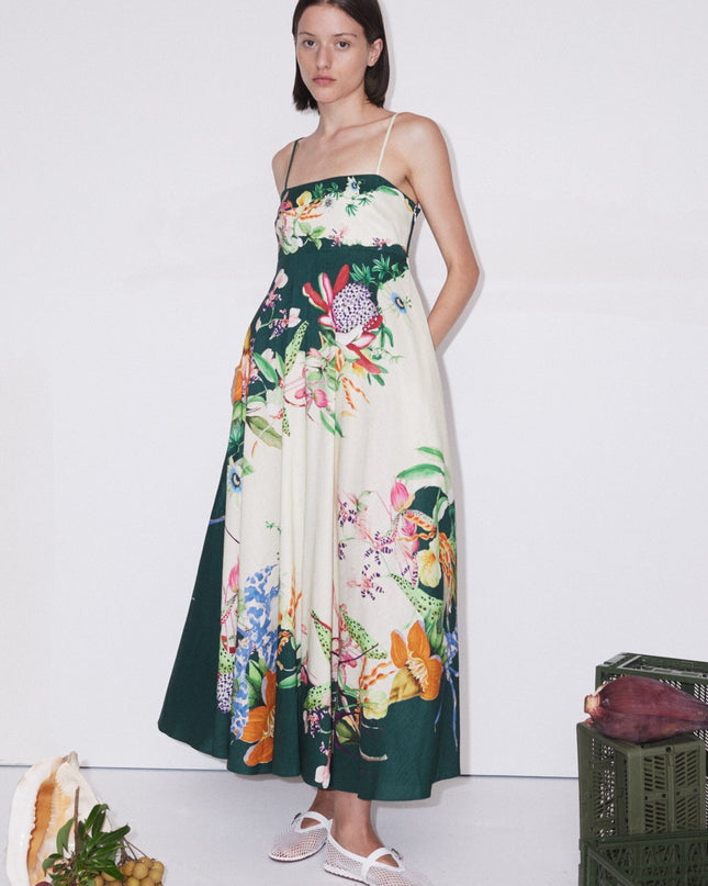 Florama Tropikal Desenli Askılı Elbise