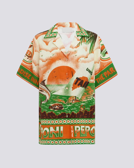 Léocadie Kısa Kollu Gün Batımı Baskılı Şort Takımı