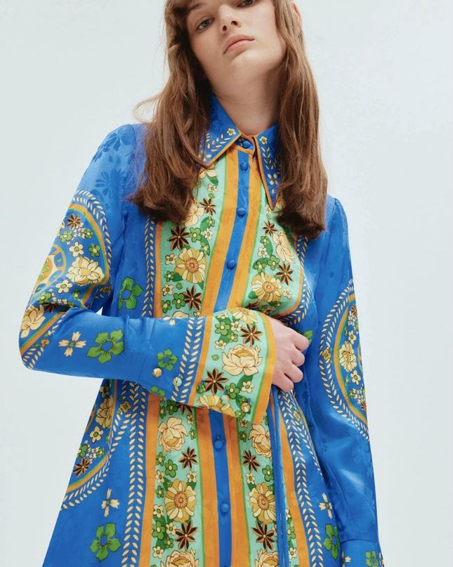 Lisbeth Uzun Kollu Çiçekli Mini Elbise