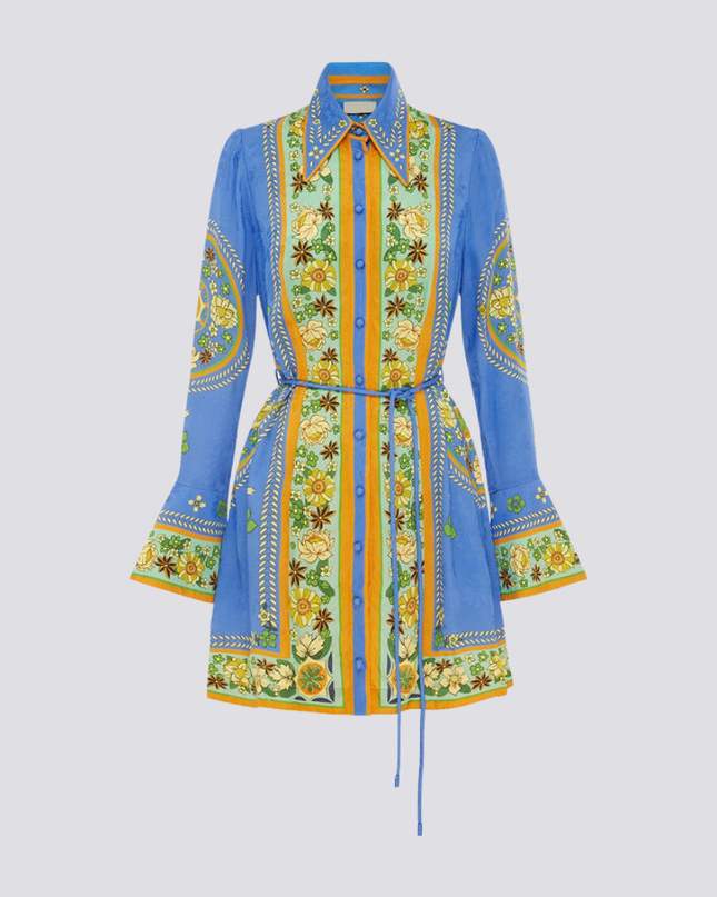 Lisbeth Uzun Kollu Çiçekli Mini Elbise