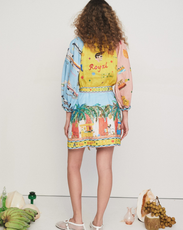 Magali Balon Kol Patchwork Mini Elbise