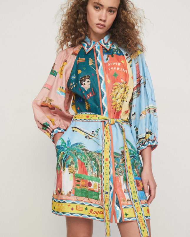 Magali Balon Kol Patchwork Mini Elbise