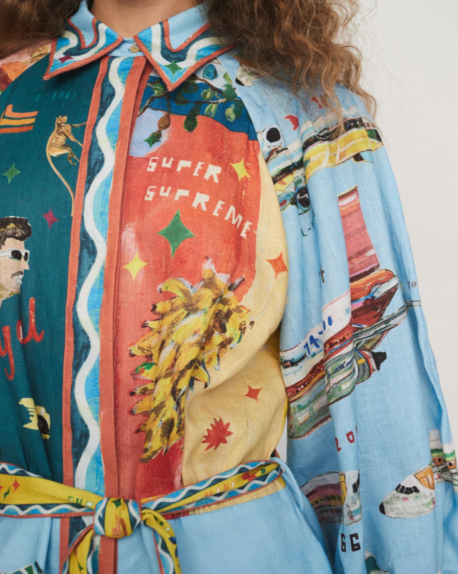 Magali Balon Kol Patchwork Mini Elbise