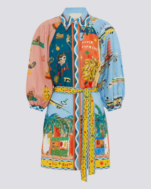 Magali Balon Kol Patchwork Mini Elbise