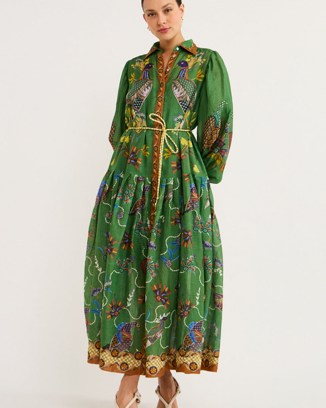 Marcella Balon Kol Hayvan Desenli Uzun Elbise