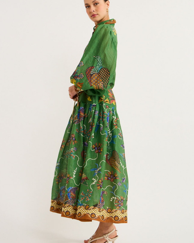 Marcella Balon Kol Hayvan Desenli Uzun Elbise