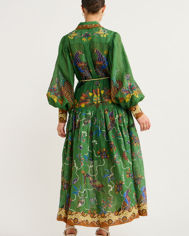 Marcella Balon Kol Hayvan Desenli Uzun Elbise