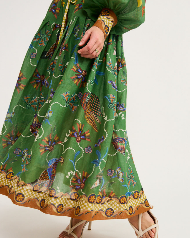 Marcella Balon Kol Hayvan Desenli Uzun Elbise