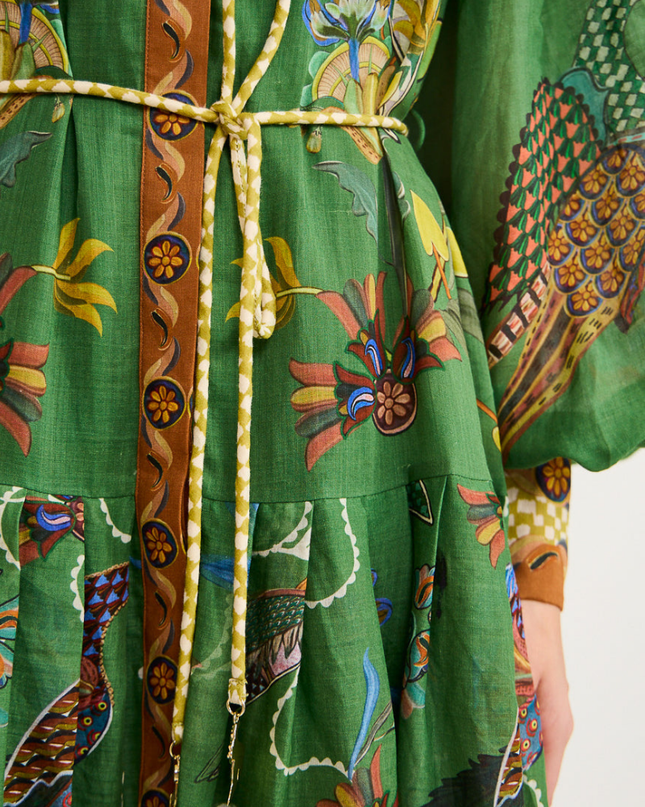 Marcella Balon Kol Hayvan Desenli Uzun Elbise