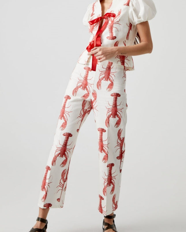 Istakoz Desenli Düz Pantolon Takım