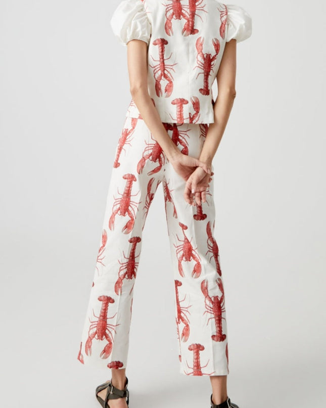 Istakoz Desenli Düz Pantolon Takım