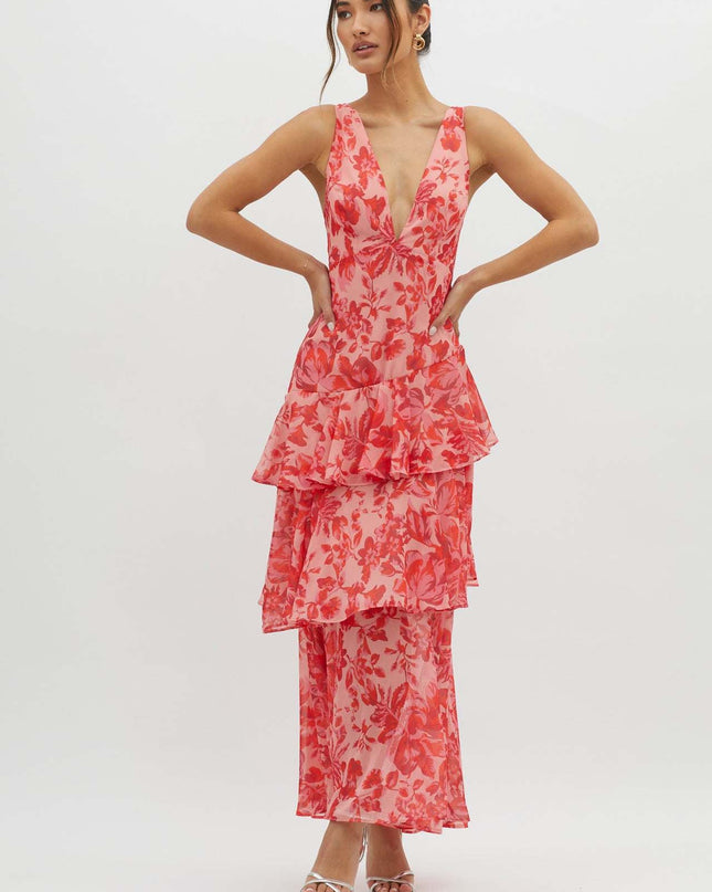 Askılı Sırtı Fırfırlı Maxi Elbise