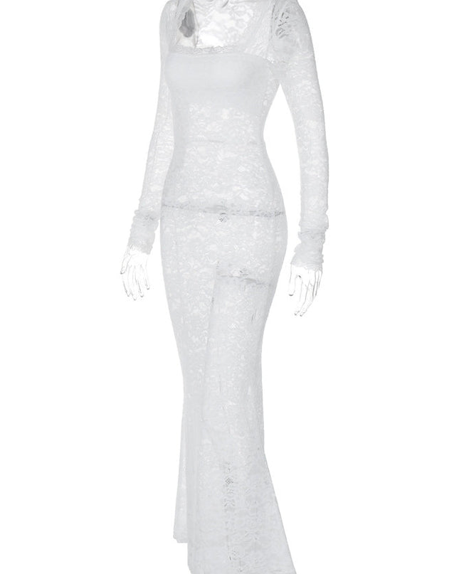 Bertha Kare Yaka Dantel Uzun Elbise