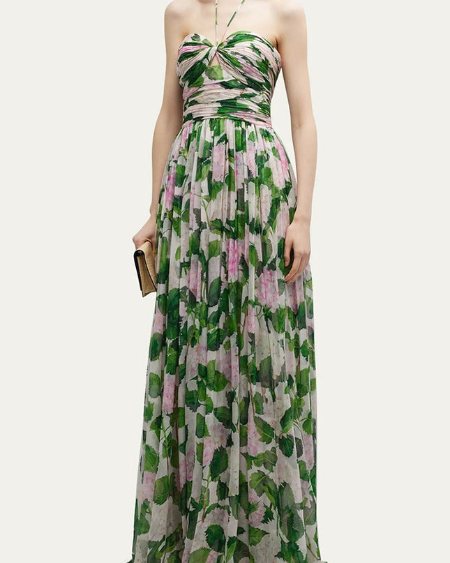 Madelaine Halter Yaka Çiçekli Uzun Elbise