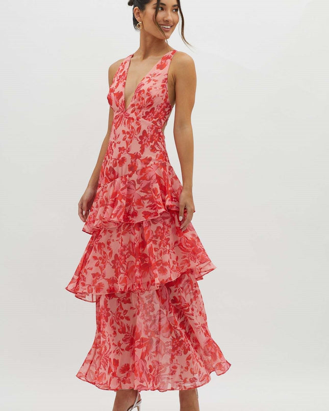 Askılı Sırtı Fırfırlı Maxi Elbise