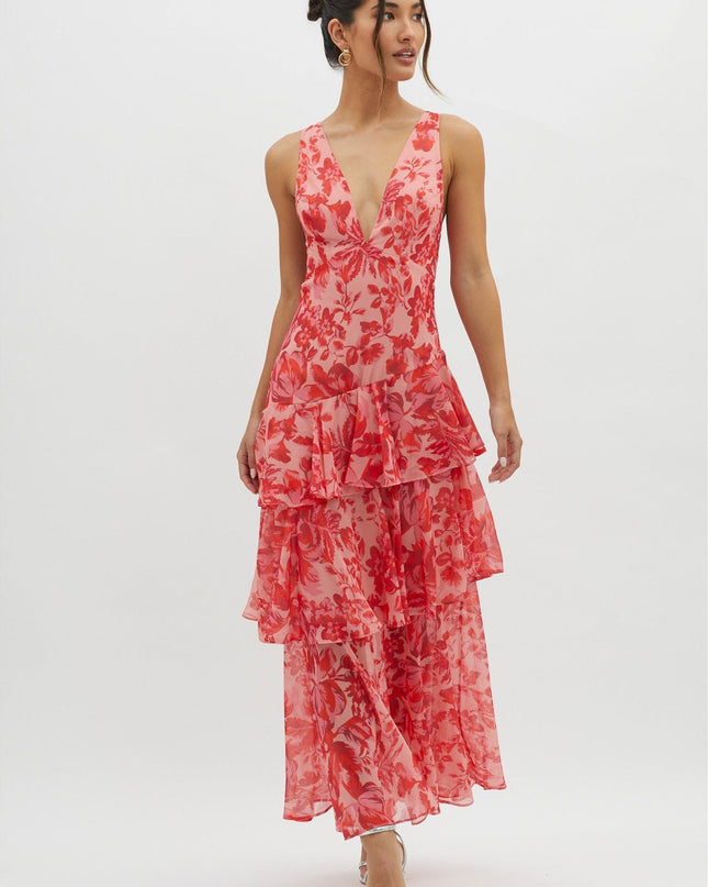 Askılı Sırtı Fırfırlı Maxi Elbise