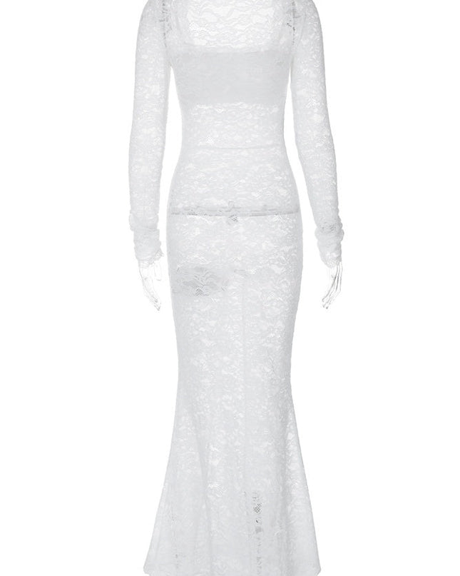 Bertha Kare Yaka Dantel Uzun Elbise