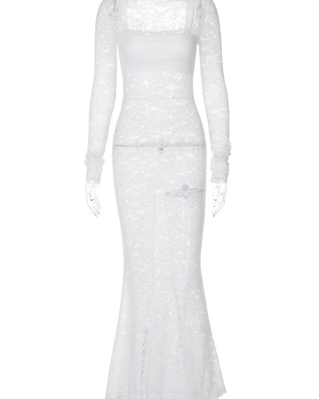 Bertha Kare Yaka Dantel Uzun Elbise