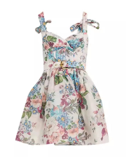 Ophelia Floreal Baskılı Kemerli Mini Elbise