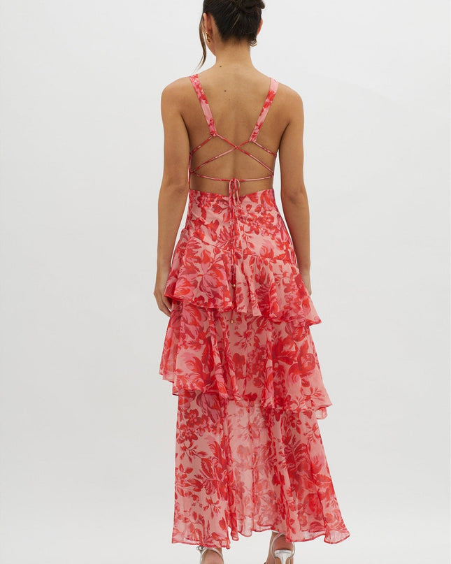 Askılı Sırtı Fırfırlı Maxi Elbise