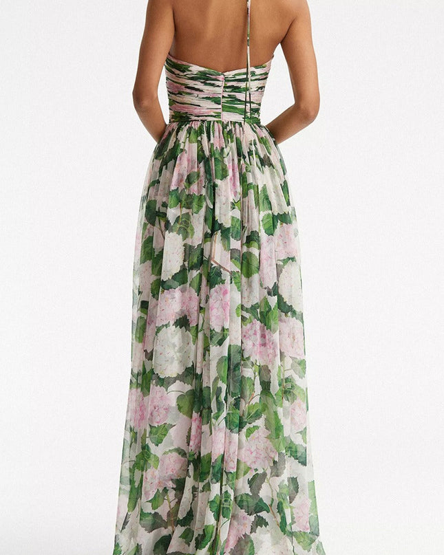Madelaine Halter Yaka Çiçekli Uzun Elbise