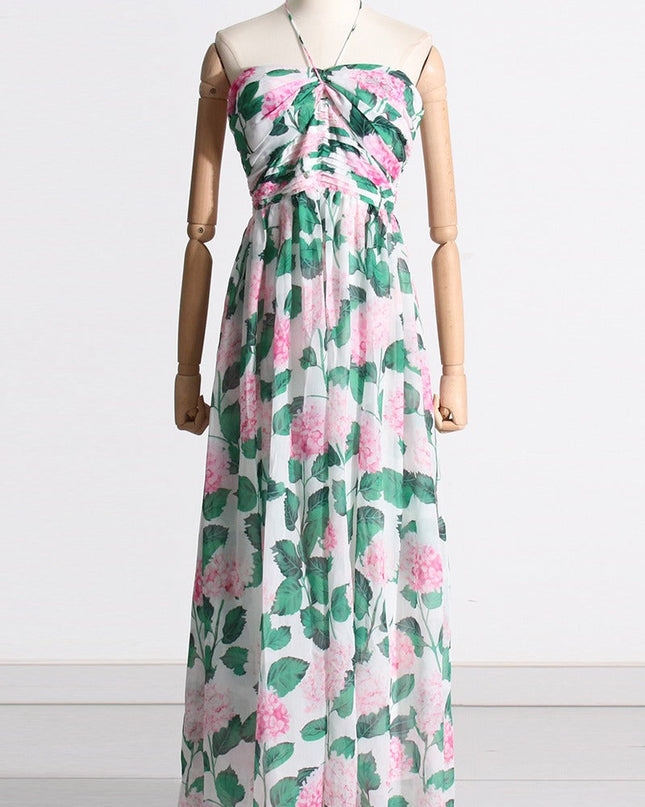 Madelaine Halter Yaka Çiçekli Uzun Elbise