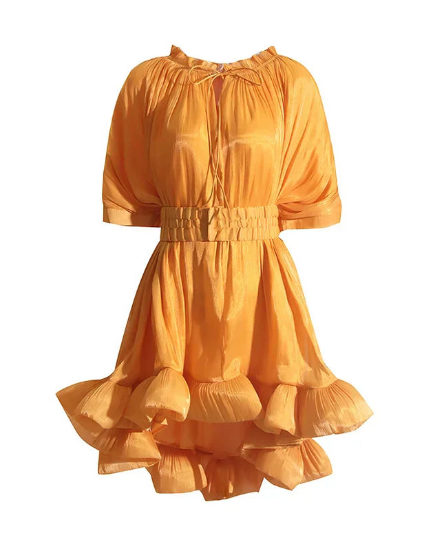 Eartha Cape Etkili Volanlı Mini Elbise