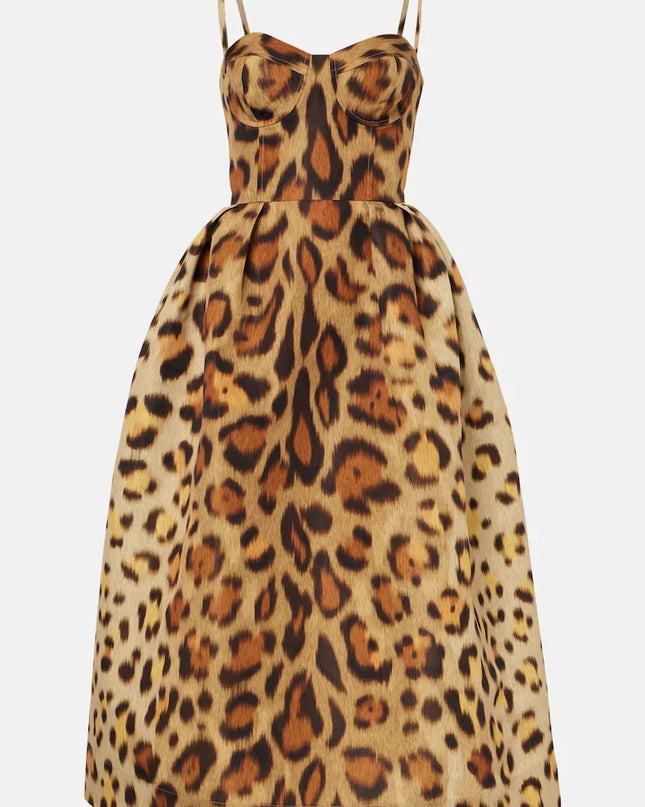 Hayvan Desenli Büstiyer Midi Elbise