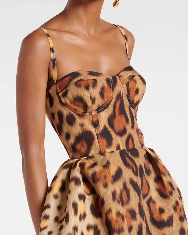 Hayvan Desenli Büstiyer Midi Elbise