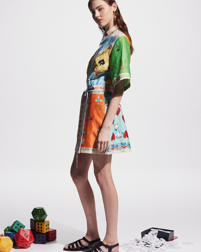 Prunelle Patchwork Poker Baskılı Mini Elbise