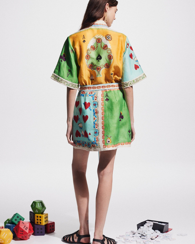 Prunelle Patchwork Poker Baskılı Mini Elbise