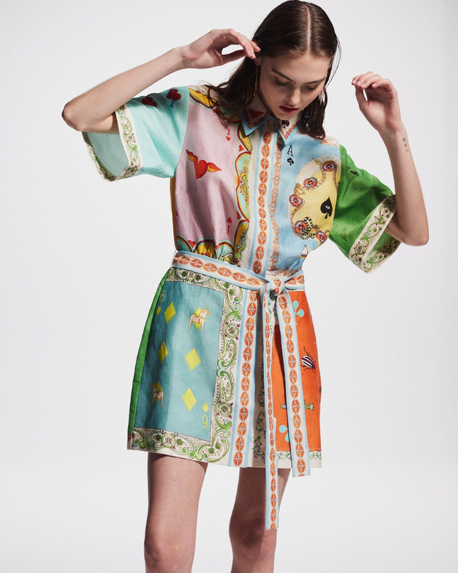 Prunelle Patchwork Poker Baskılı Mini Elbise