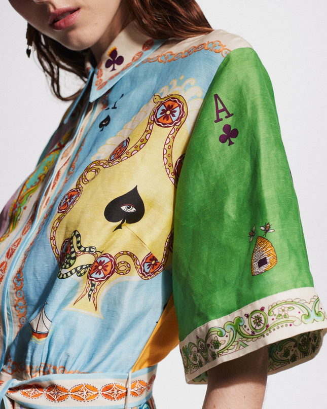 Prunelle Patchwork Poker Baskılı Mini Elbise