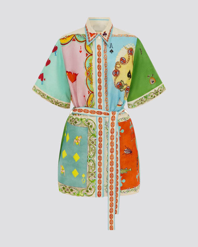 Prunelle Patchwork Poker Baskılı Mini Elbise