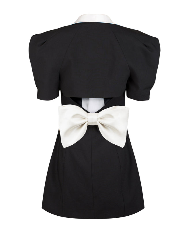 Elsie V Yaka Sırtı Açık Papyon Mini Elbise