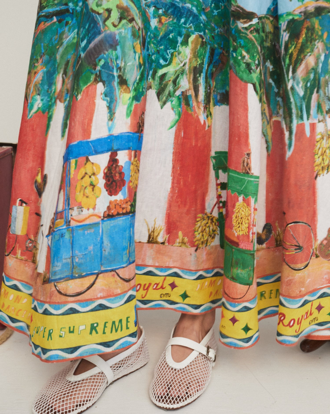 Roseline Spagetti Grafiti Desenli Uzun Elbise