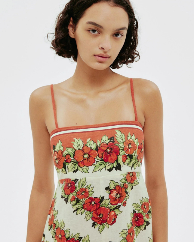 Tristane Spagetti Çiçekli Uzun Elbise Kırmızı