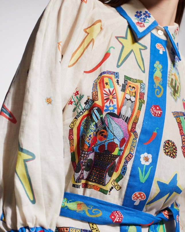 Valence Balon Kol Baskılı Mini Elbise