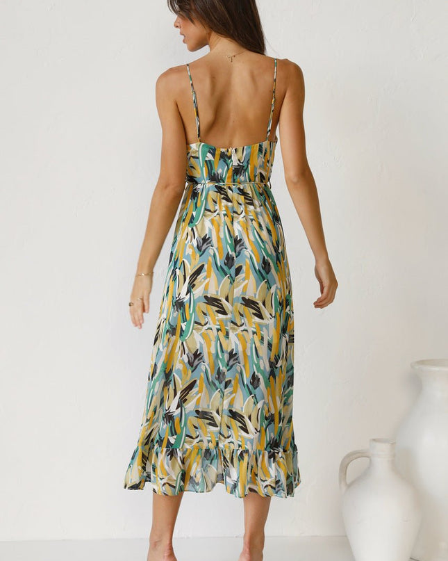 Adela Baskılı Volanlı Midi Yazlık Elbise