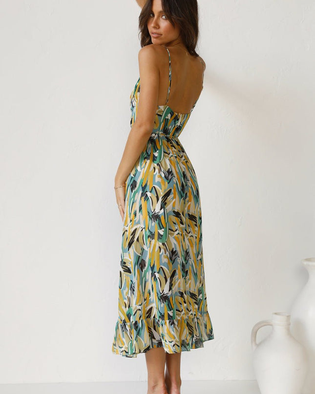 Adela Baskılı Volanlı Midi Yazlık Elbise