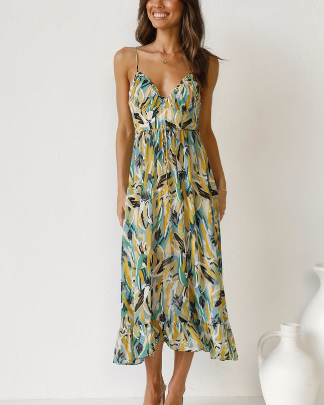 Adela Baskılı Volanlı Midi Yazlık Elbise