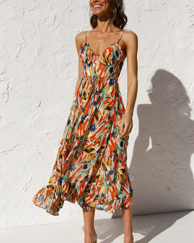 Adela Baskılı Volanlı Midi Yazlık Elbise